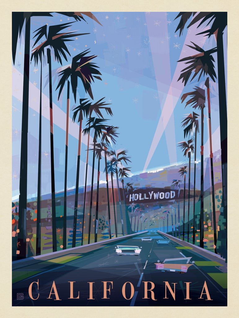 California: Hollywood (Mod Design) - Postcards - Artwork