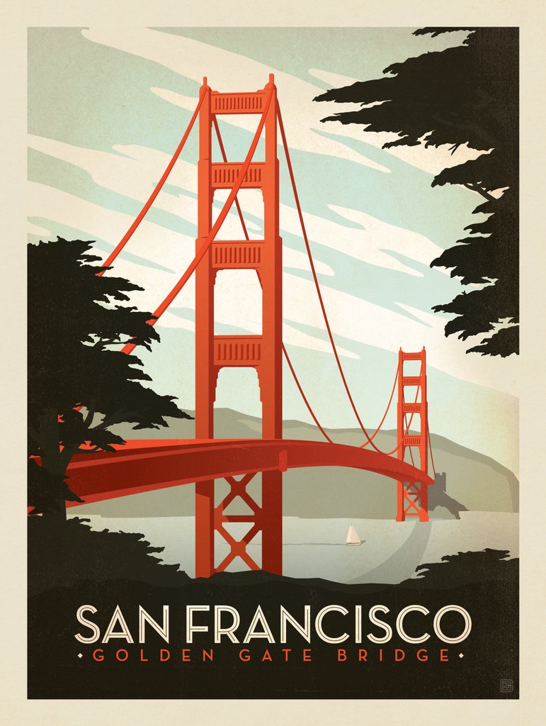 San Francisco: Golden Gate Bridge - Metal Sign - Artwork