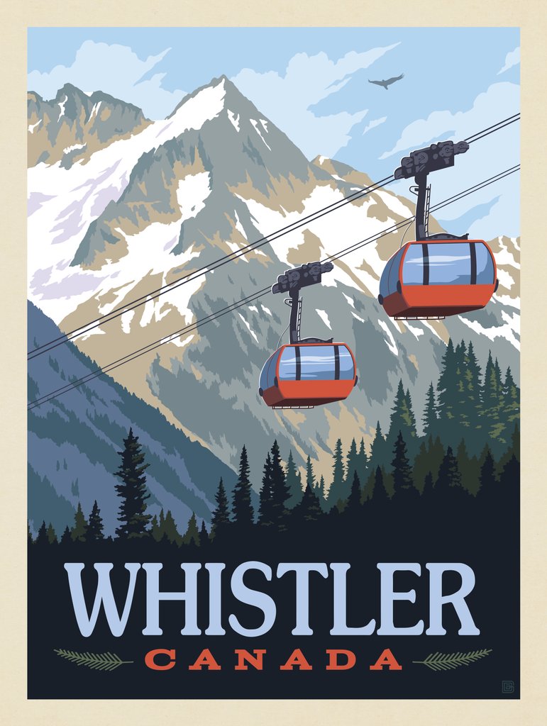 Canada: Whistler, BC (Point-To-Point Gondola) - Metal Sign - Artwork