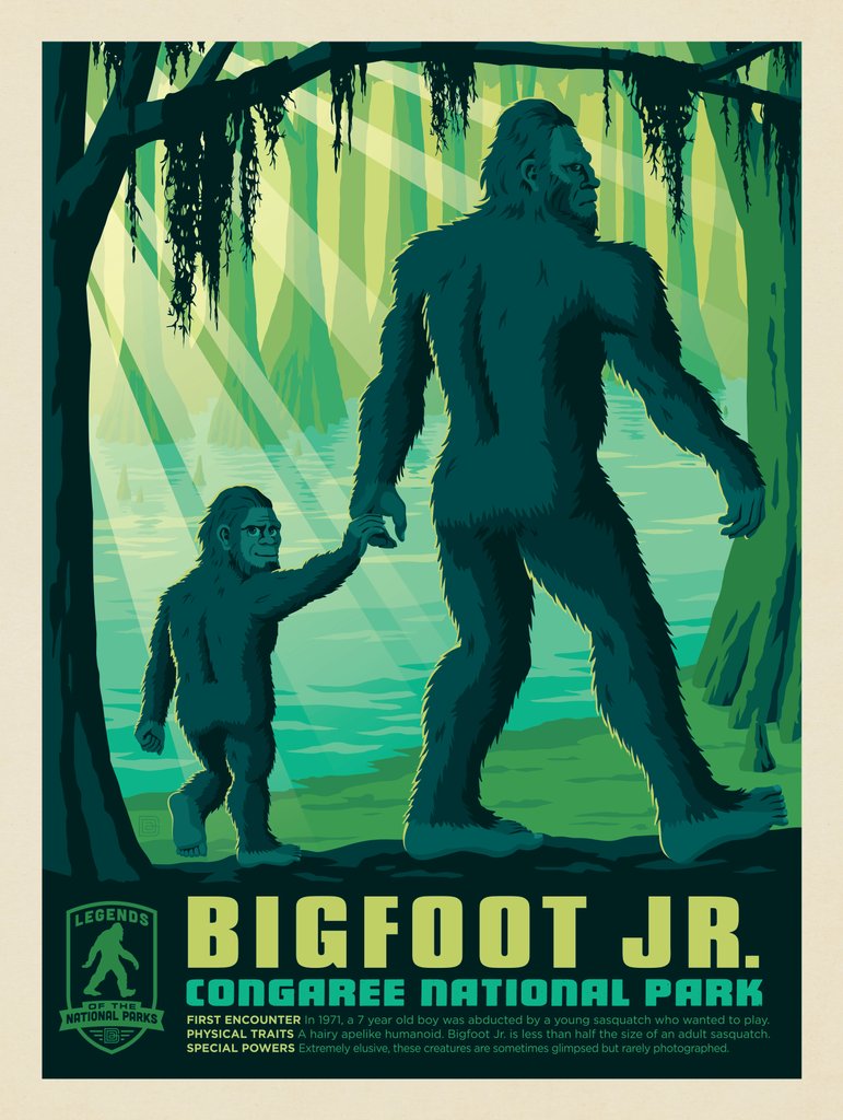 Legends Of The National Parks: Congaree's Bigfoot Junior - Art Print - Artwork