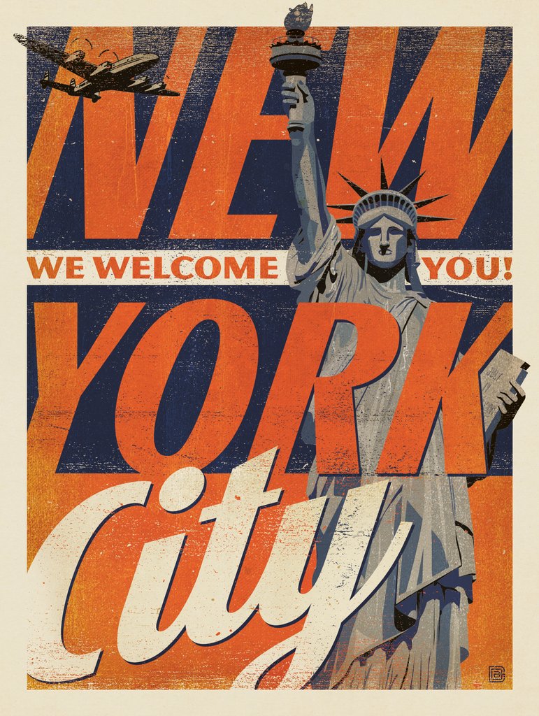 New York Vintage Print: Liberty - Metal Sign - Artwork