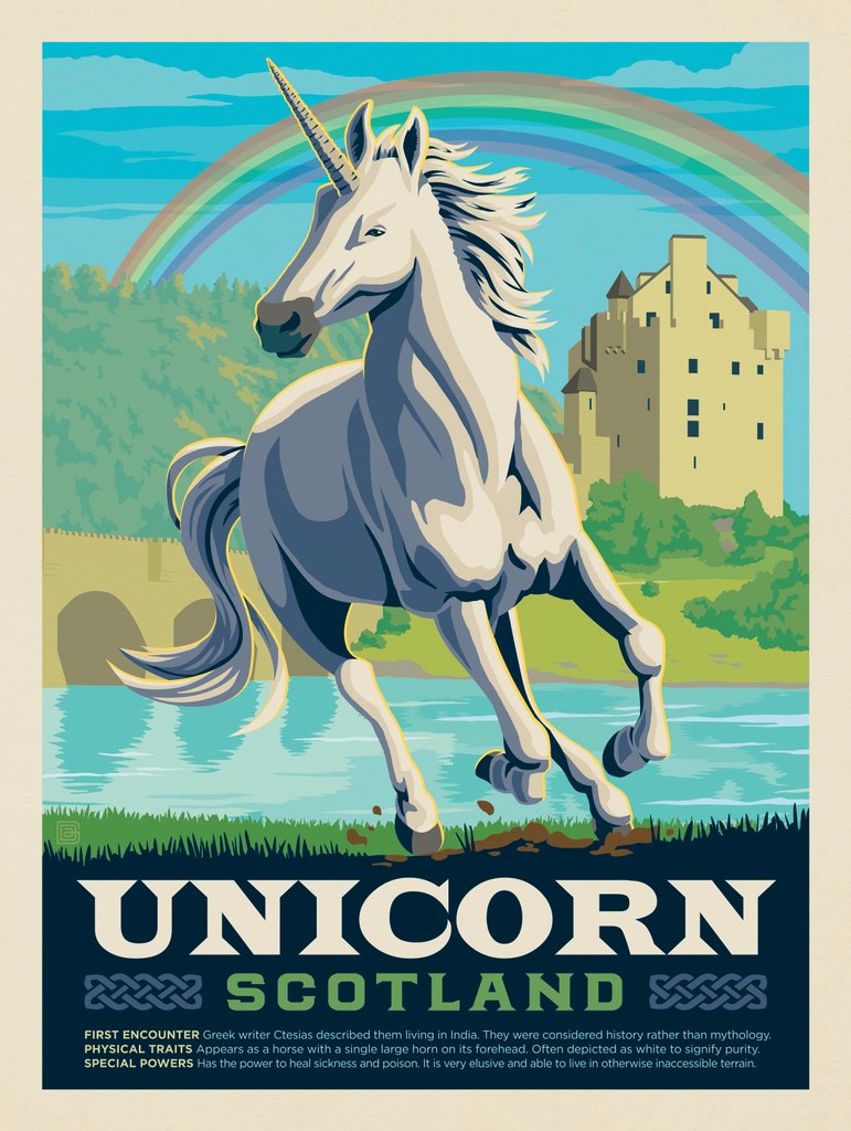 Mythical Creatures: Unicorn (Scotland) - Metal Sign - Artwork