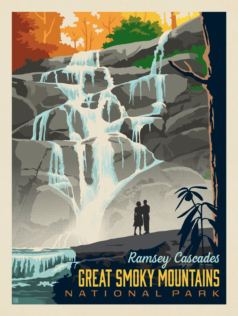 Great Smoky Mountains National Park: Ramsey Cascades - Notecards - Artwork