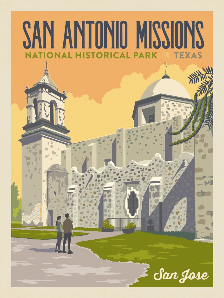 San Antonio Missions National Historic Park: San Jose - Postcards - Artwork