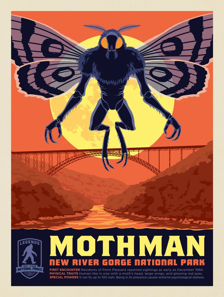 Legends Of The National Parks: New River Gorge's MothMan Returns - Postcards - Artwork