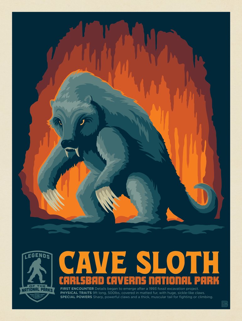 Legends Of The National Parks: Carlsbad Caverns' Cave Sloth - Metal Sign - Artwork