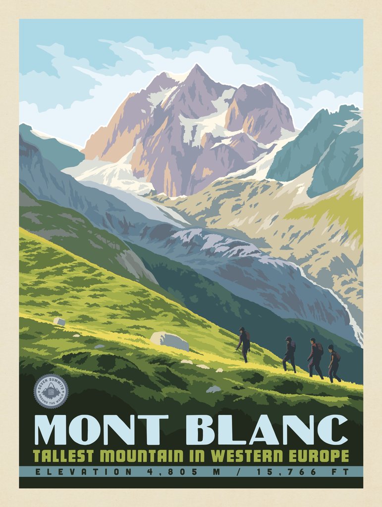 7 Summits: Mont Blanc-Tallest Mountain in Western Europe - Notecards - Artwork