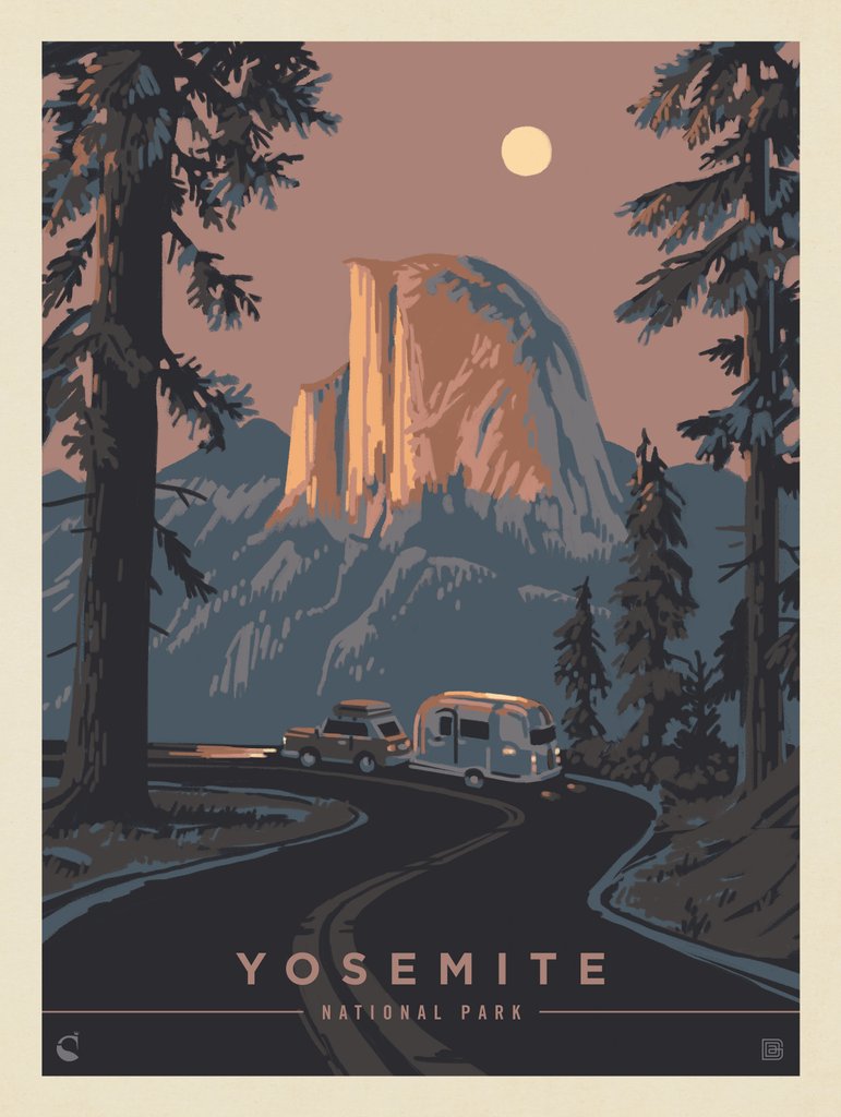Yosemite National Park: Travel Trailer - Postcards - Artwork