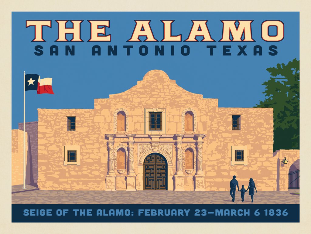 San Antonio, TX: The Alamo (Horizontal) - Metal Sign - Artwork