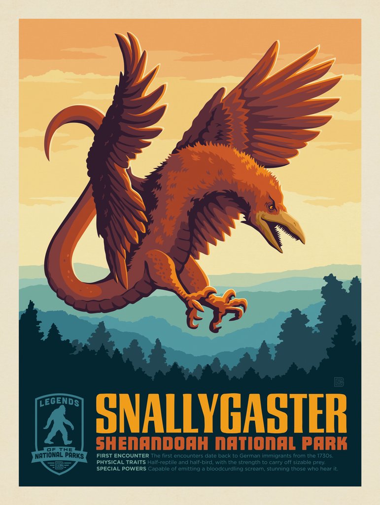 Legends Of The National Parks: Shenandoah's Snallygaster - Metal Sign - Artwork