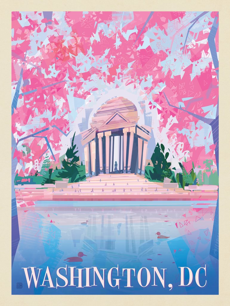 Washington, DC: Jefferson Memorial In Bloom (Mod Design) - Canvas - Artwork