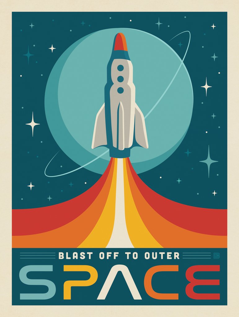 70's Style: Blast Off To Outer Space - Notecards - Artwork
