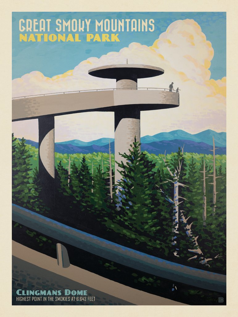 Great Smoky Mountains National Park: Clingmans Dome - Metal Sign - Artwork
