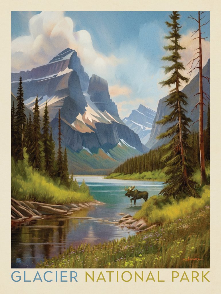 Glacier National Park: Moose With A View - Postcards - Artwork
