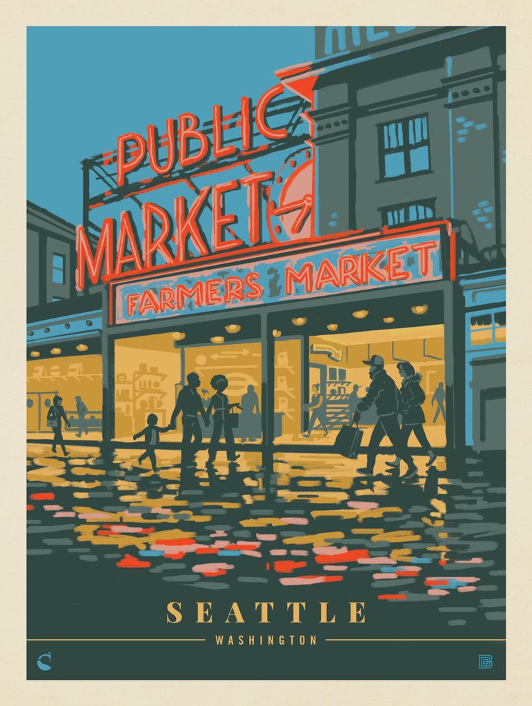 USA-Seattle, WA: Morning at the Market - Metal Sign - Artwork