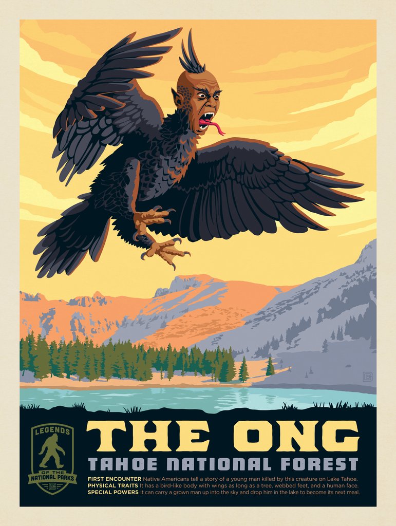 Legends Of The National Parks: Tahoe National Forest's Ong - Postcards - Artwork