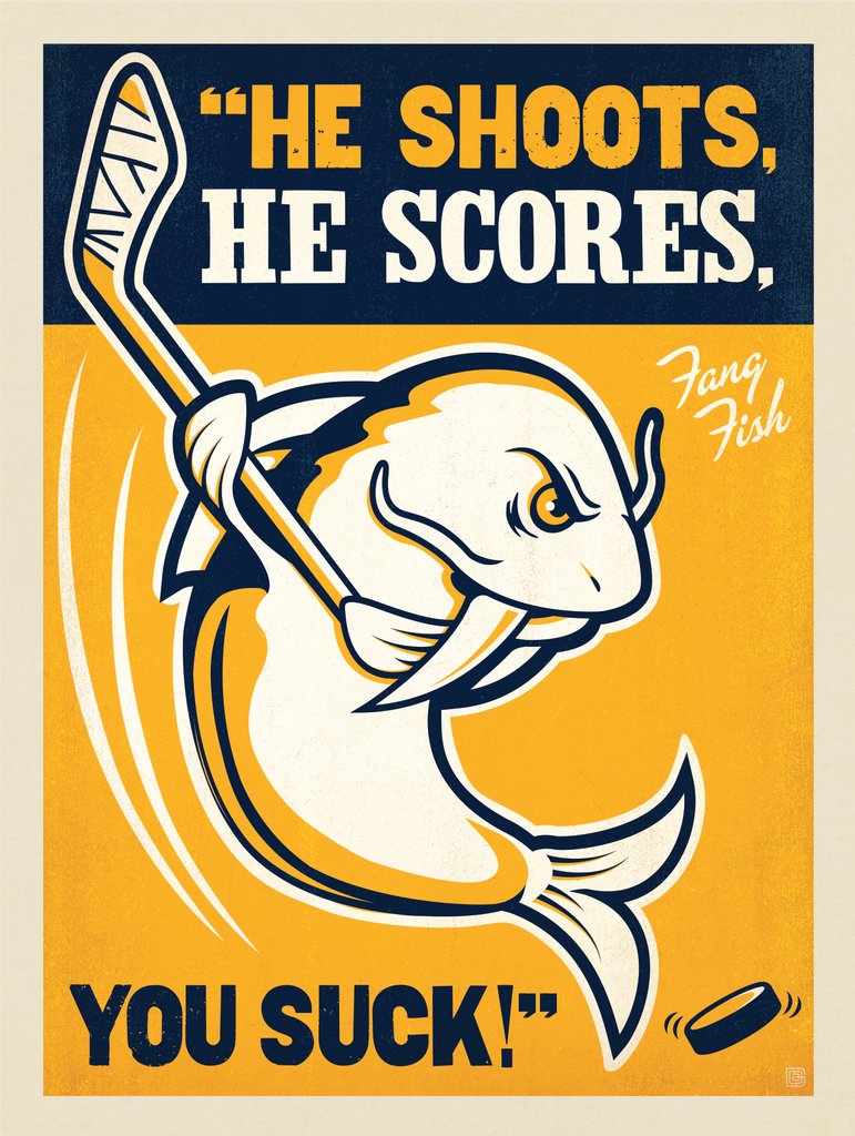 Spirit Of Nashville Hockey Fan Club: Fang Fish-He Shoots! He Scores! - Notecards - Artwork