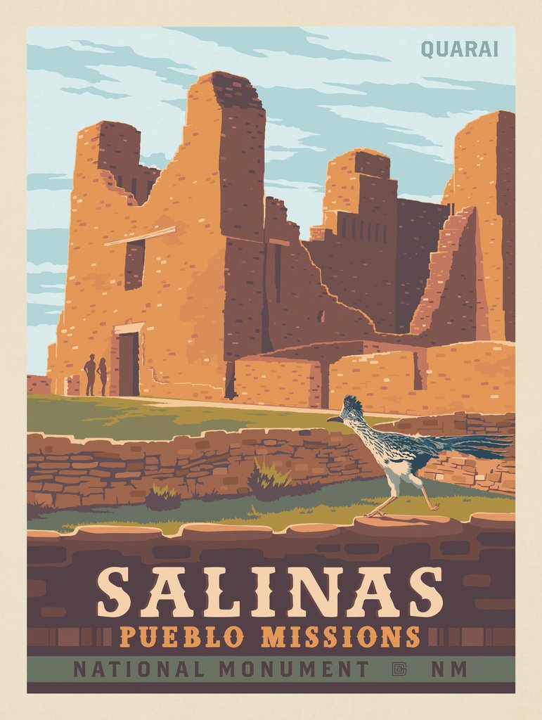 Salinas Pueblo Missions National Monument: Quarai Church Exterior, Roadrunner - Notecards - Artwork