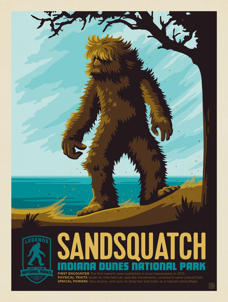 Legends Of The National Parks: Indiana Dunes' Sandsquatch - Postcards - Artwork