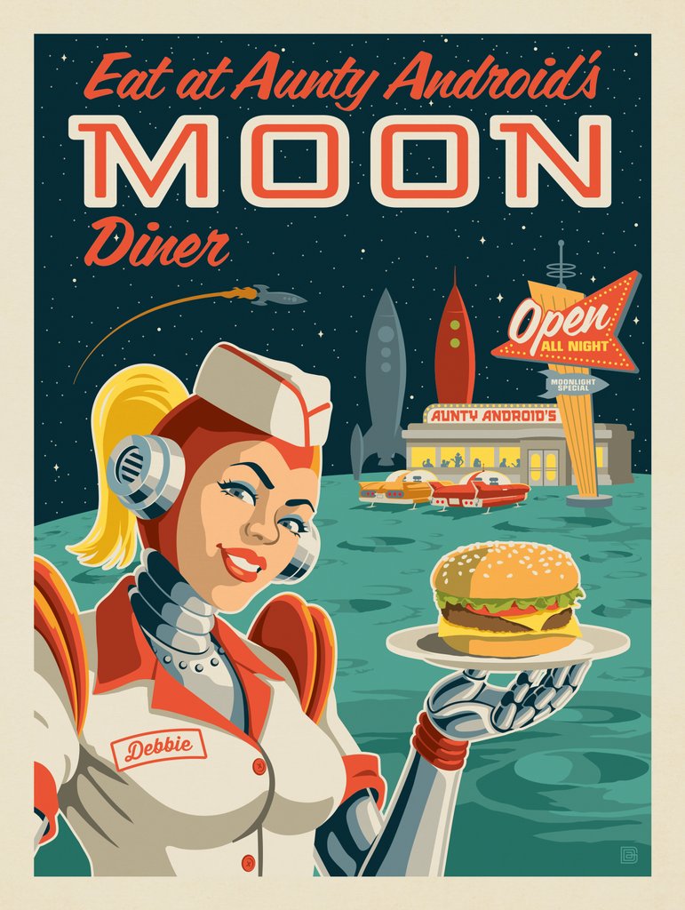Auntie Android's Moon Diner - Metal Sign - Artwork