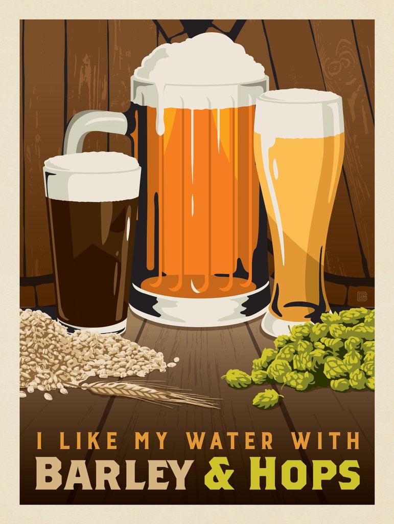 I Like My Water With Barley & Hops - Metal Sign - Artwork
