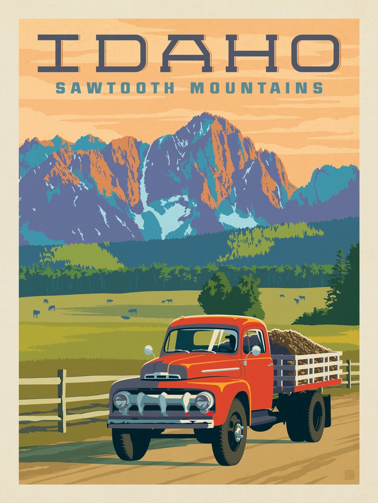 Idaho: Sawtooth Mountains - Metal Sign - Artwork