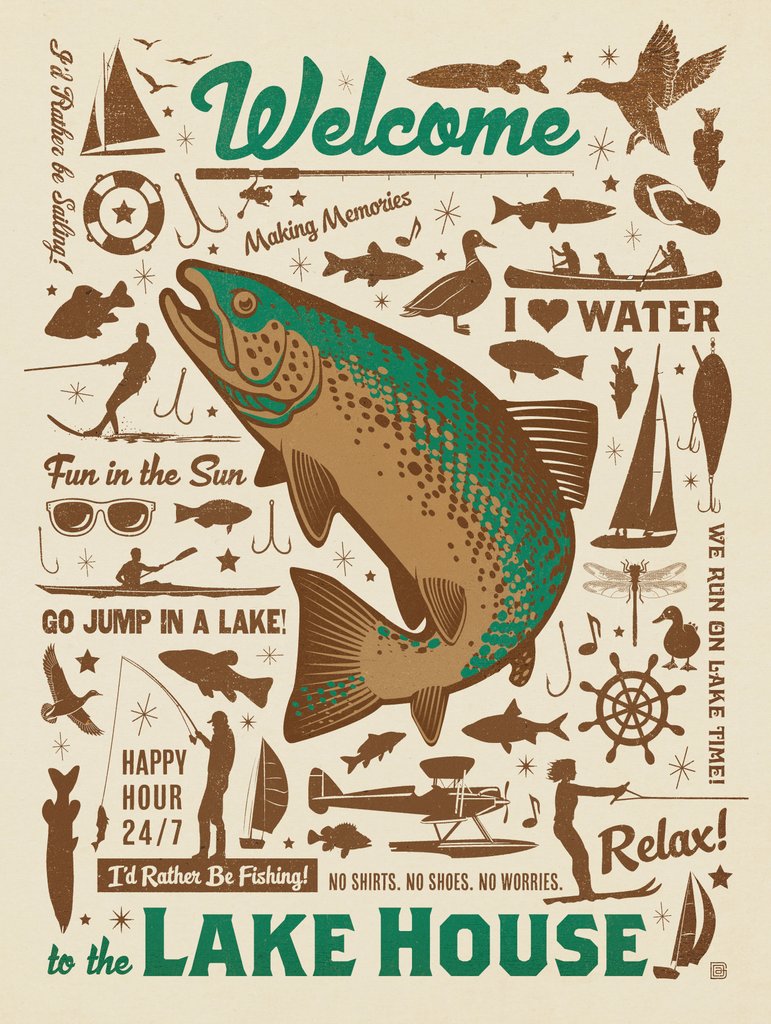 Lake House Pattern Print - Metal Sign - Artwork