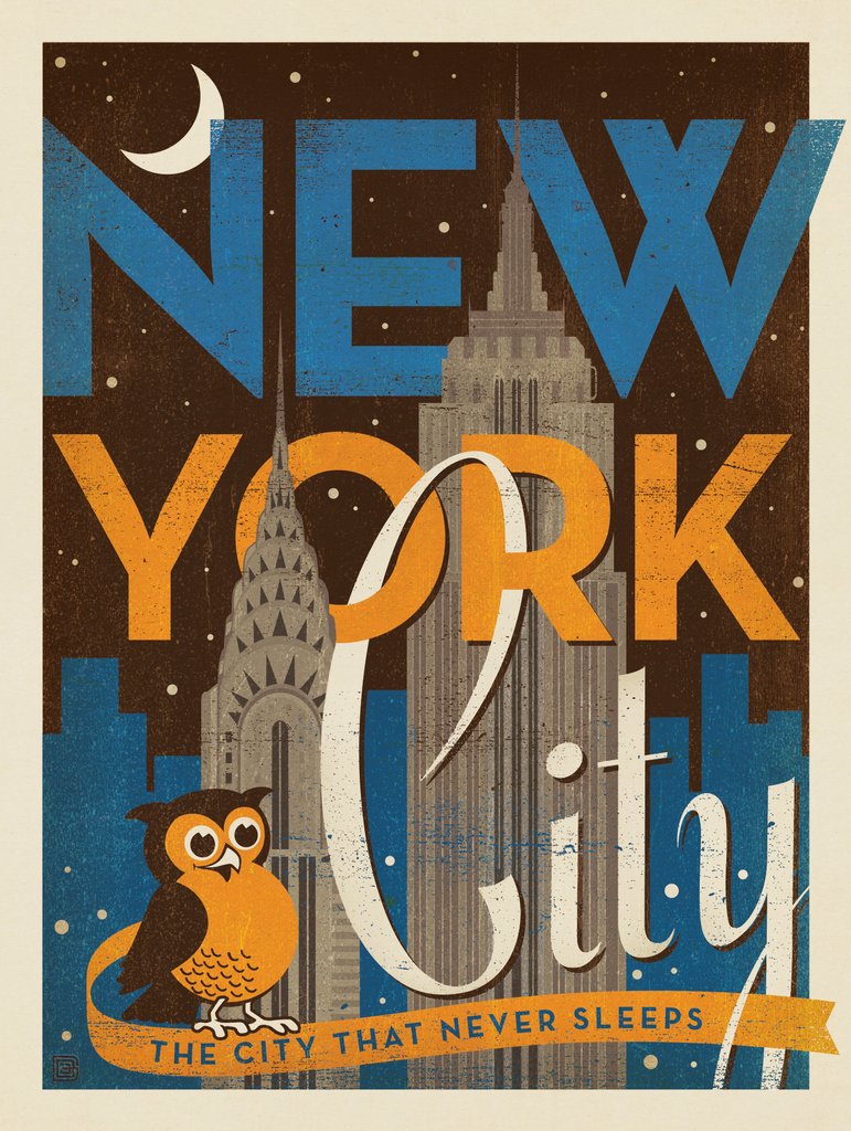 New York Vintage Print: Night Owl - Metal Sign - Artwork