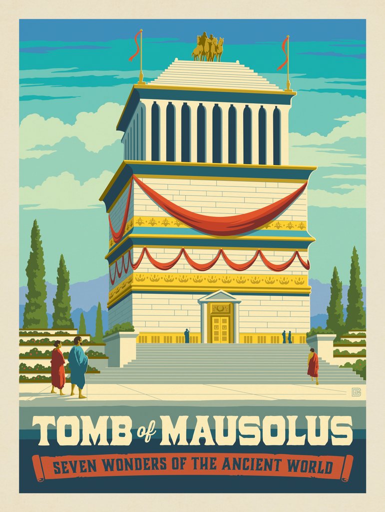 7 Wonders of the Ancient World: The Tomb of Mausolus - Metal Sign - Artwork