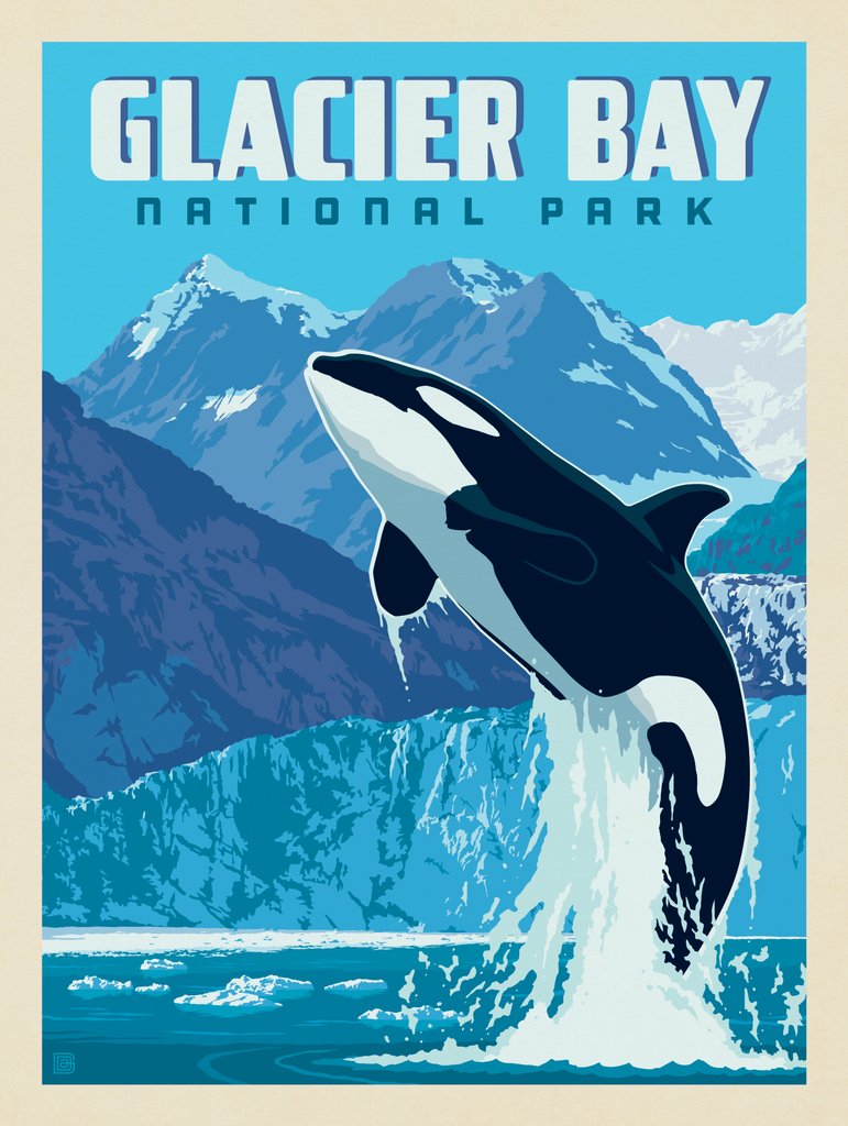 Glacier Bay National Park: Leaping Orca - Metal Sign - Artwork