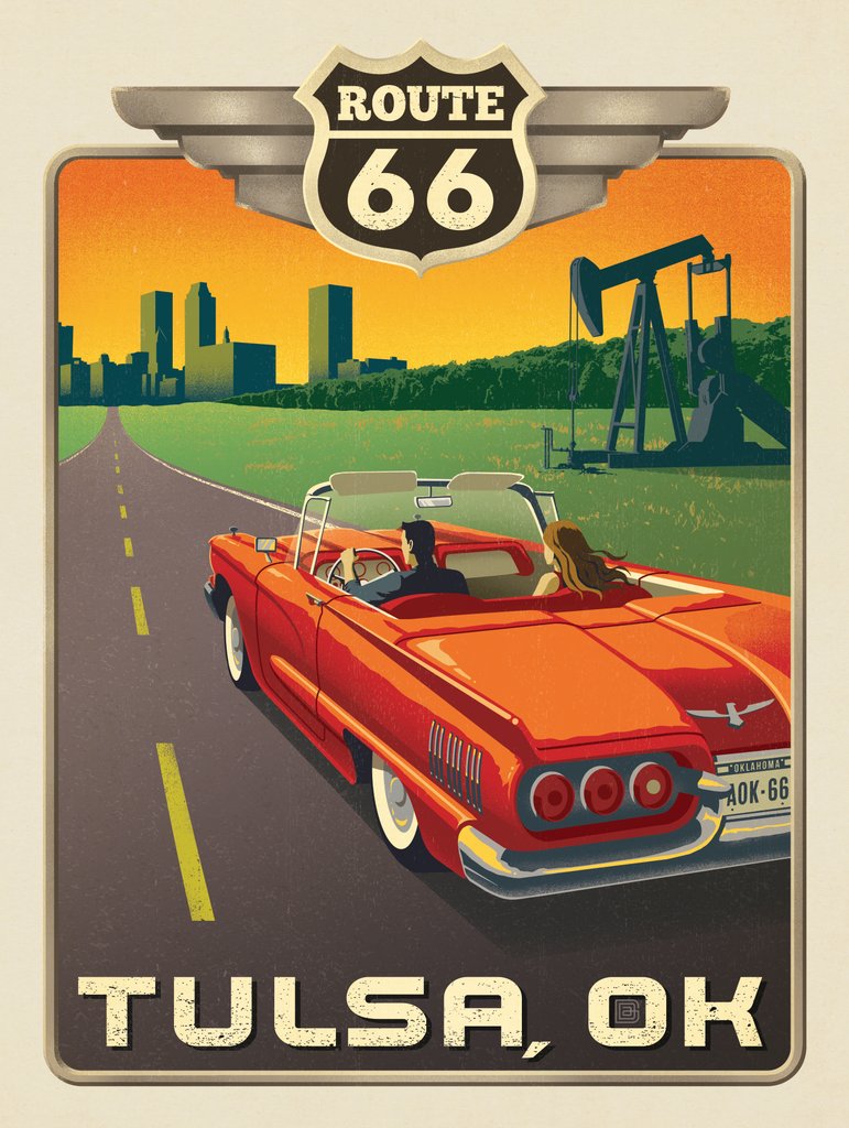 Tulsa, OK: Route 66 - Metal Sign - Artwork