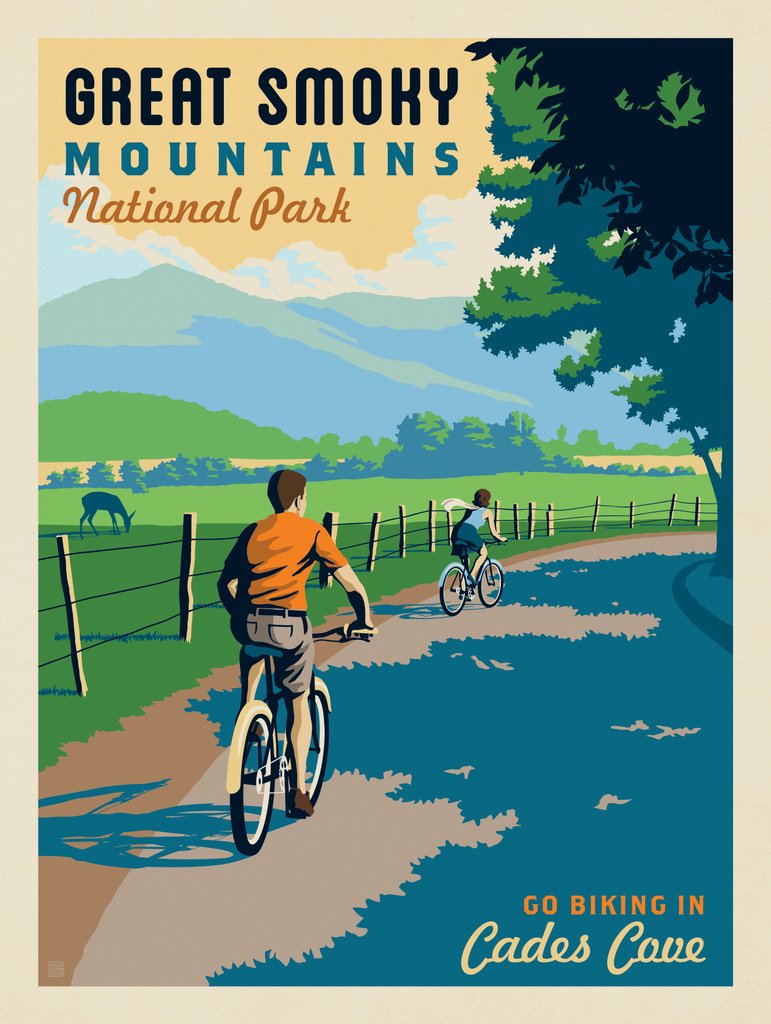 Great Smoky Mountains National Park: Biking in Cades Cove - Notecards - Artwork