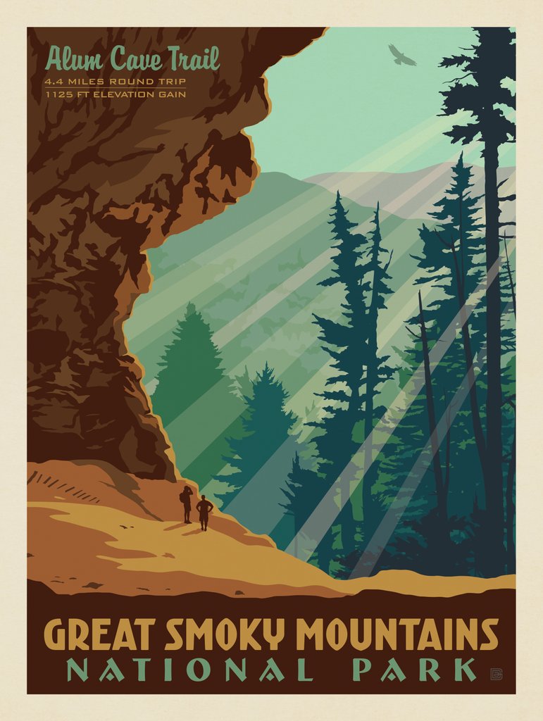 Great Smoky Mountains National Park: Alum Cave - Metal Sign - Artwork