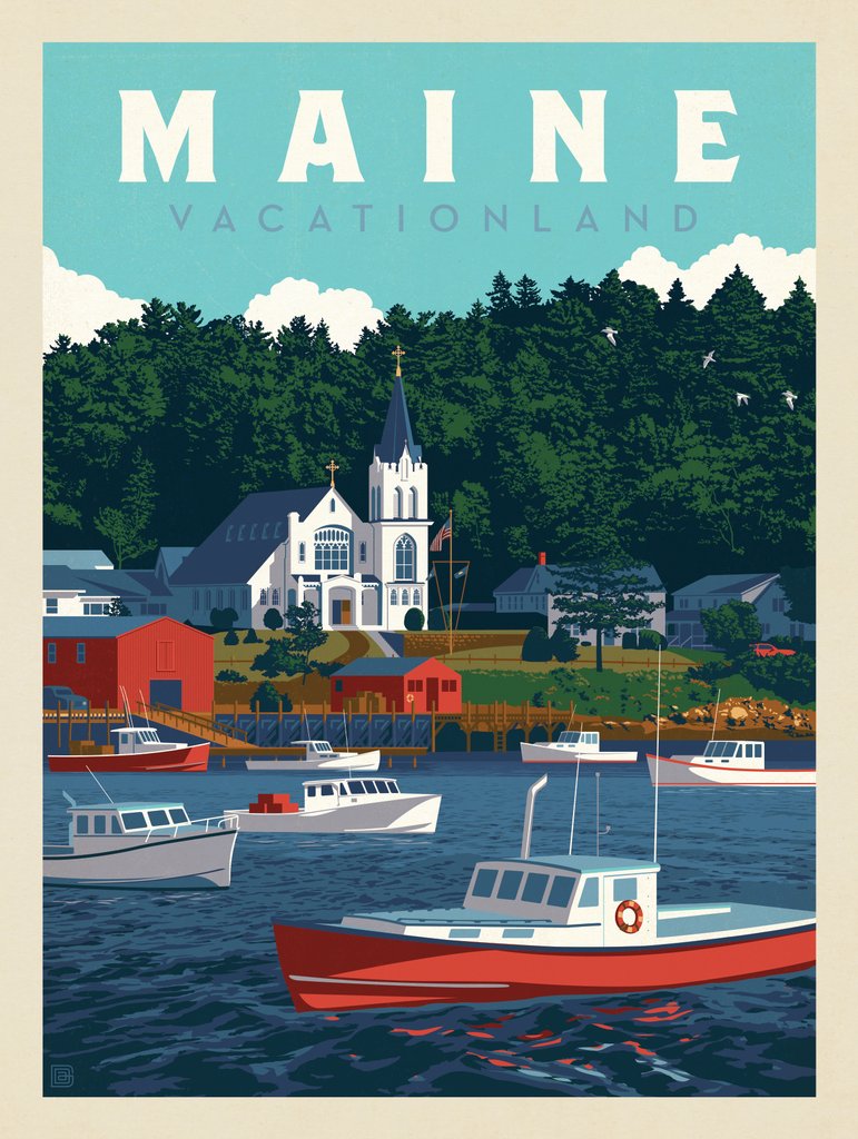 Maine: Vacationland - Metal Sign - Artwork