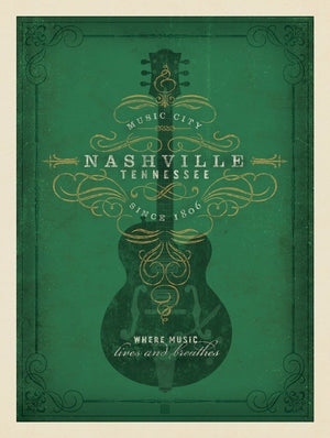 Music City: Green Electric Guitar Print