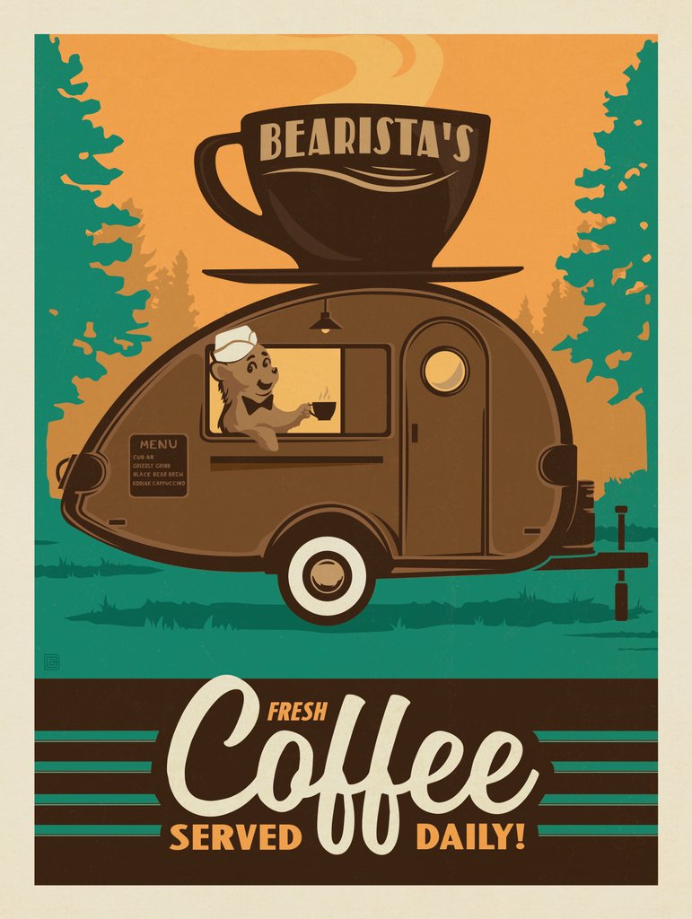 Bearista Coffee Trailer - Metal Sign - Artwork