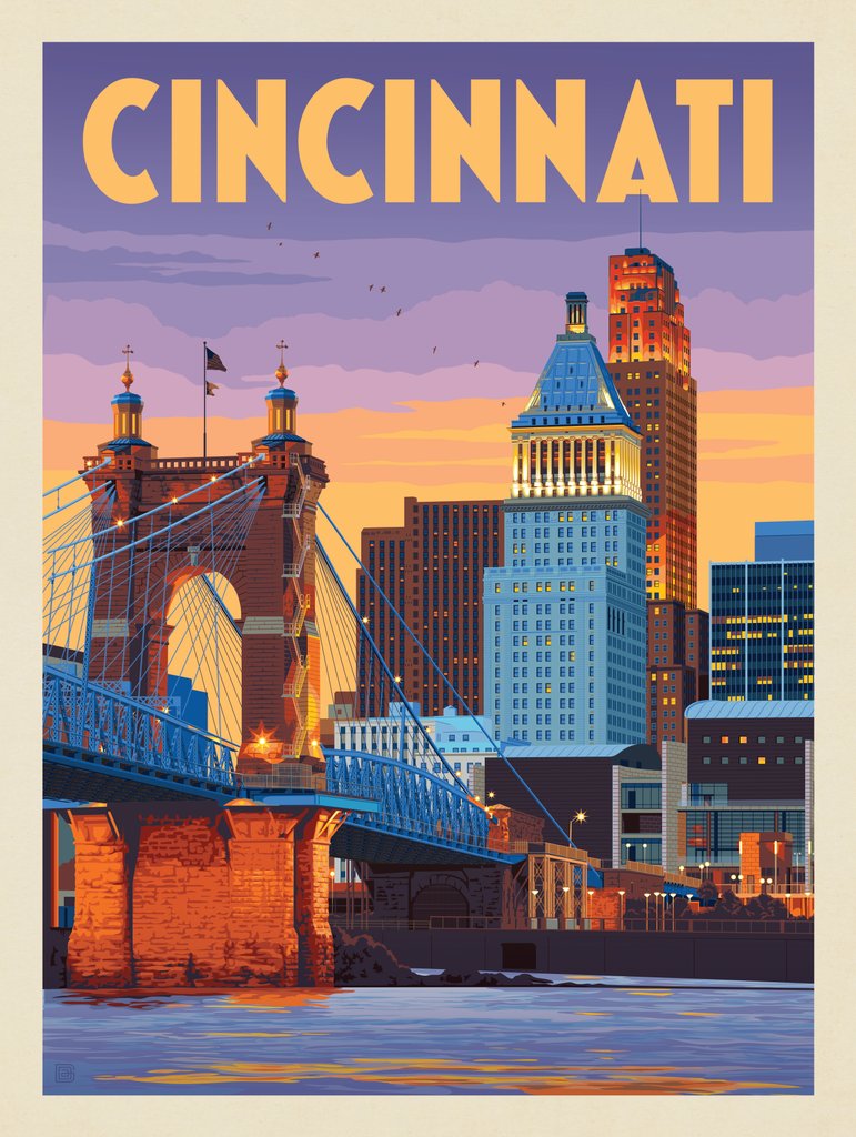 Cincinnati, OH: Riverfront - Postcards - Artwork