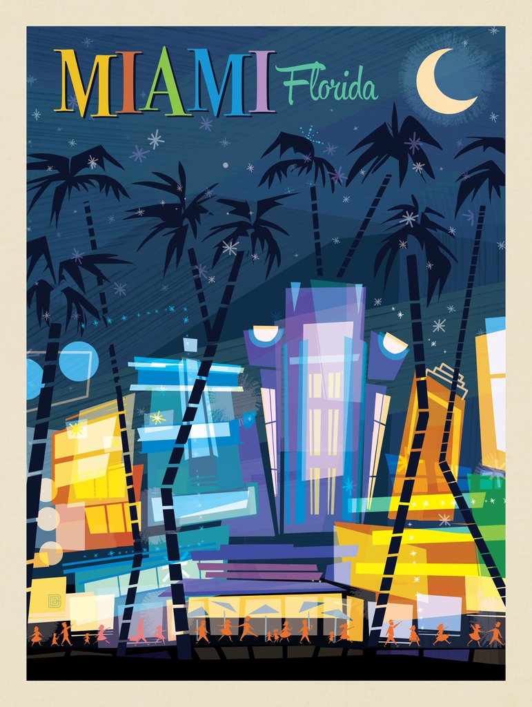 Miami, FL: South Beach (Mod Design) - Art Print - Artwork