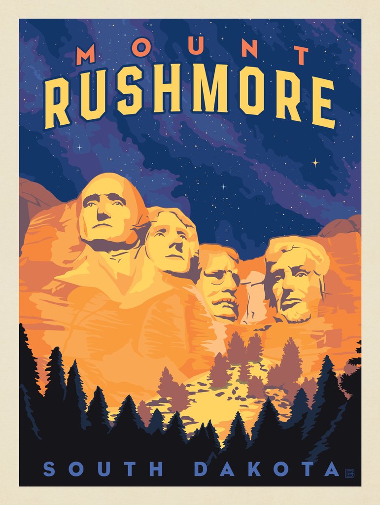 Mt Rushmore National Memorial: At Night - Postcards - Artwork