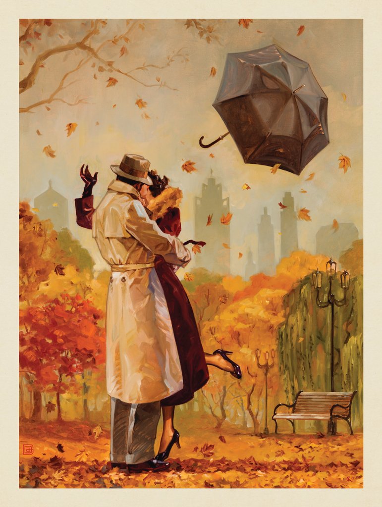 Oil Painting: Windy City Kiss - Postcards - Artwork