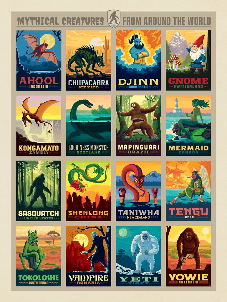 Mythical Creatures From Around The World: Multi-Image Print - Postcards - Artwork