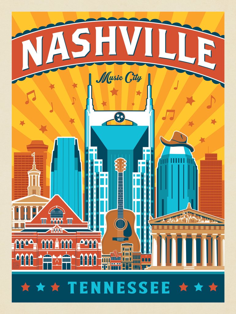 Nashville Landmarks (Vertical) - Canvas - Artwork