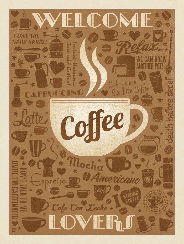 Coffee Pattern Print - Metal Sign - Artwork