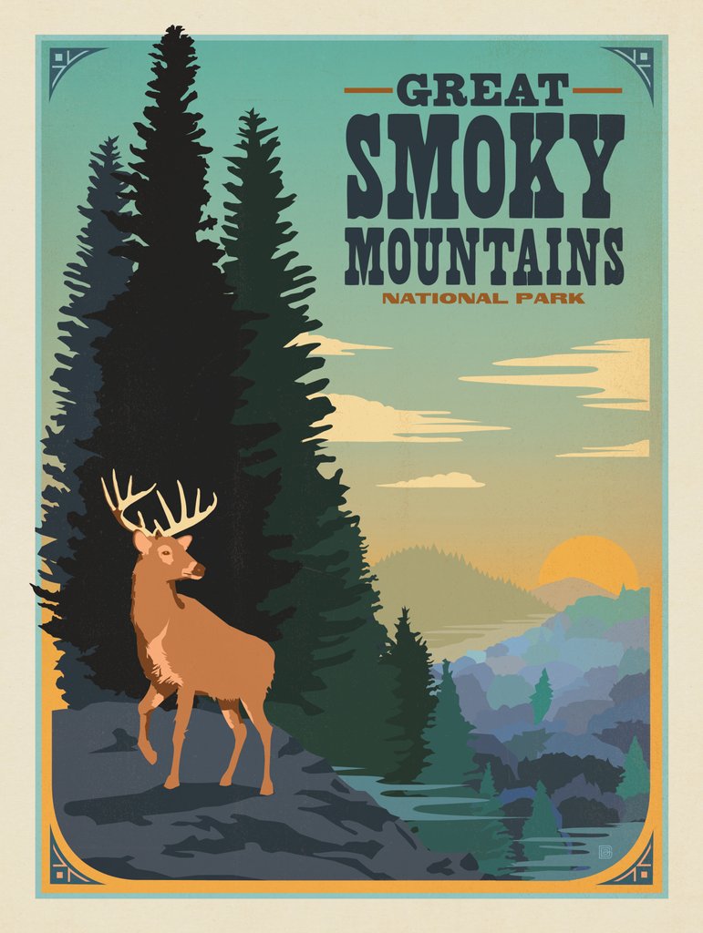 Great Smoky Mountains National Park: Deer - Metal Sign - Artwork