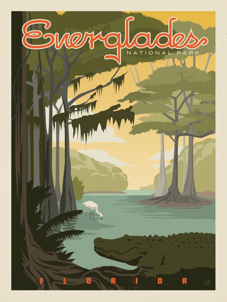 Everglades National Park: Gator - Metal Sign - Artwork