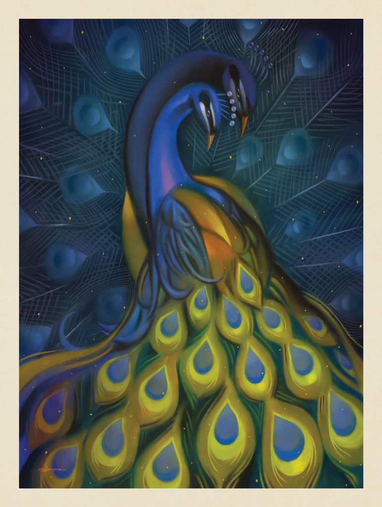 Pastel Painting: Soul Mates (Peacocks) - Canvas - Artwork
