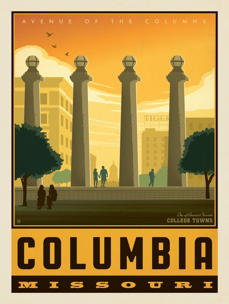 American College Towns: Columbia, MO - Postcards - Artwork