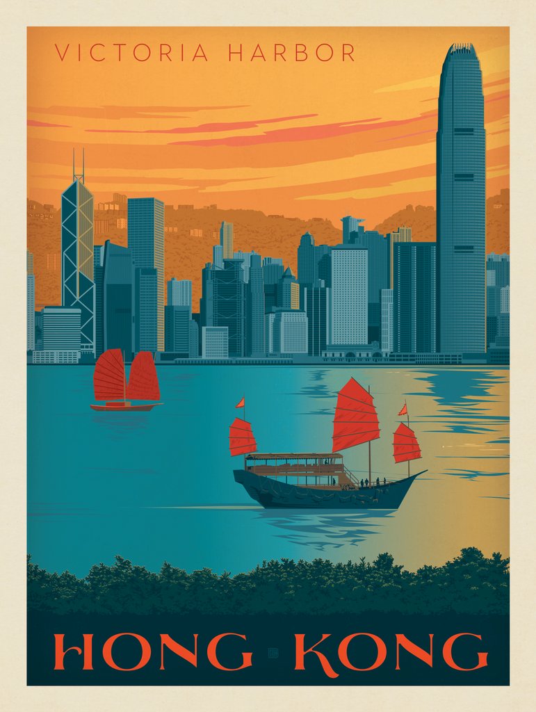 China: Hong Kong, Victoria Harbor - Notecards - Artwork