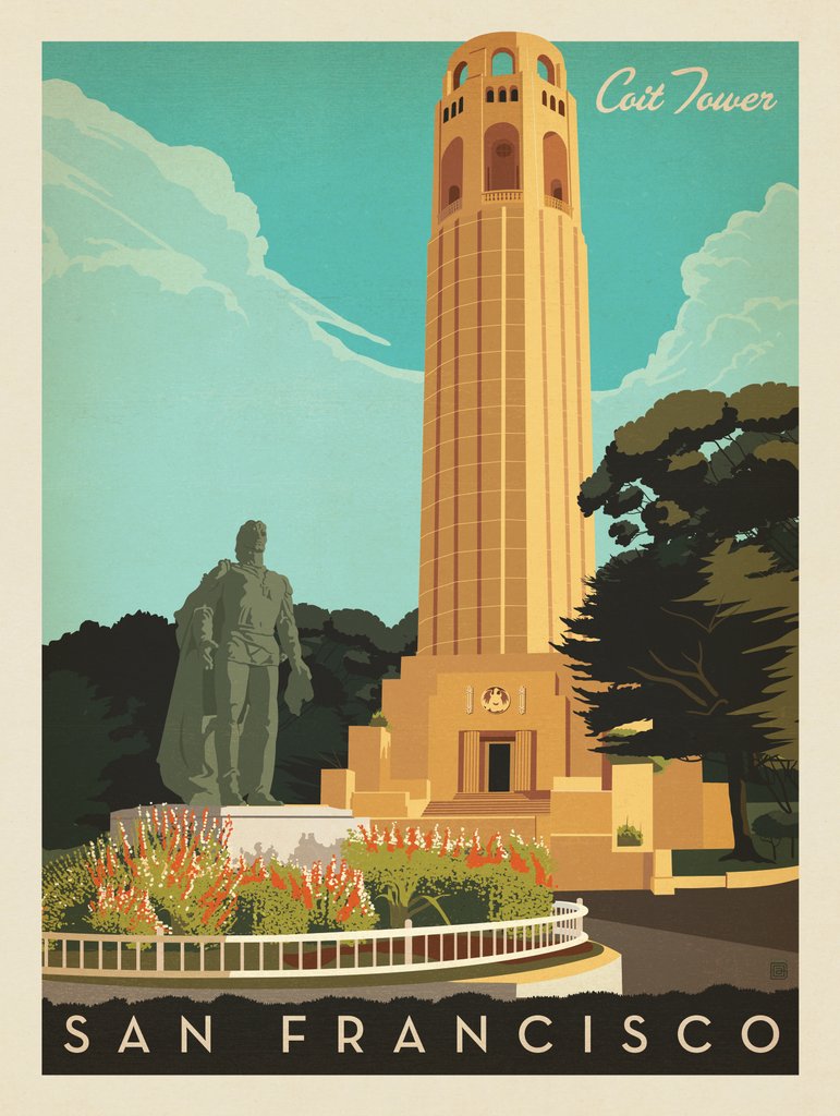 San Francisco: Coit Tower - Metal Sign - Artwork