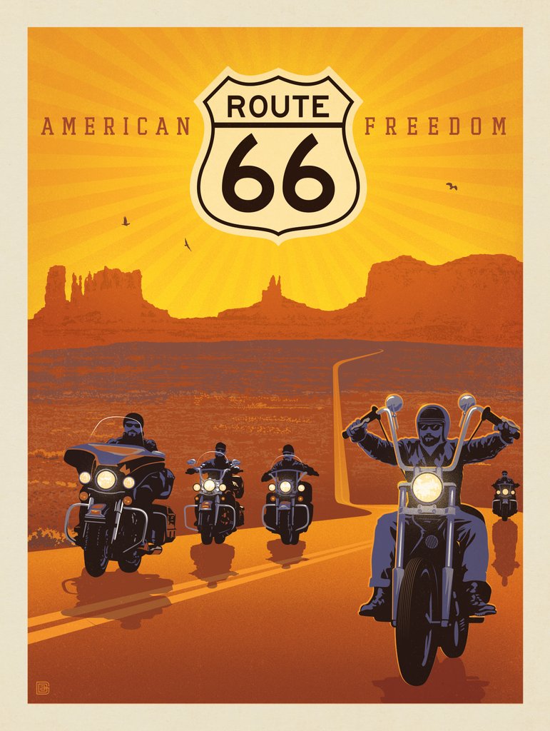 Route 66: American Freedom - Metal Sign - Artwork